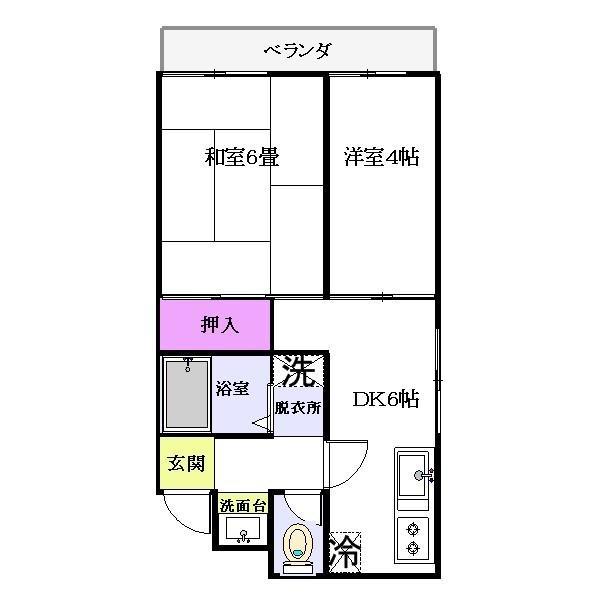 サンライフ原木中山(2DK/3階)の間取り写真
