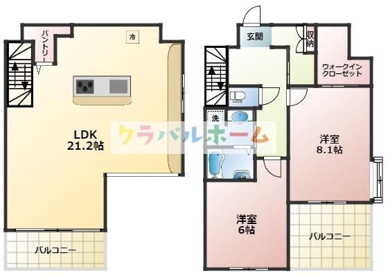 ル・グランデ新大阪南(2LDK/9階)の間取り写真