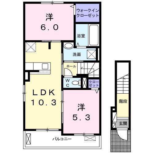 イチヨウ C(2LDK/2階)の間取り写真