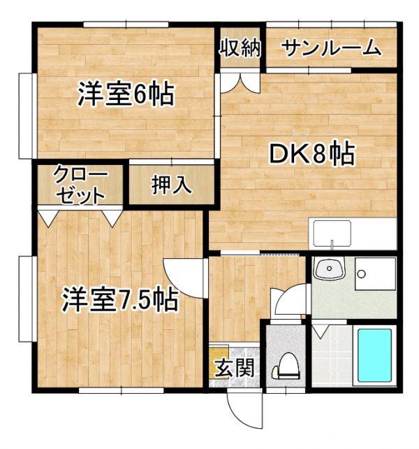 カーサK&M(2DK/1階)の間取り写真