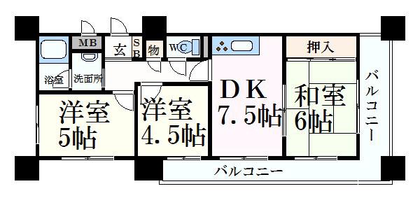 ロイヤルコーポ姫路(3DK/2階)の間取り写真