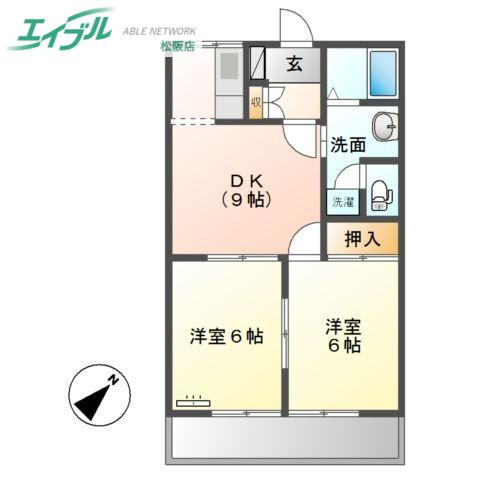 セザンヌ(2DK/1階)の間取り写真