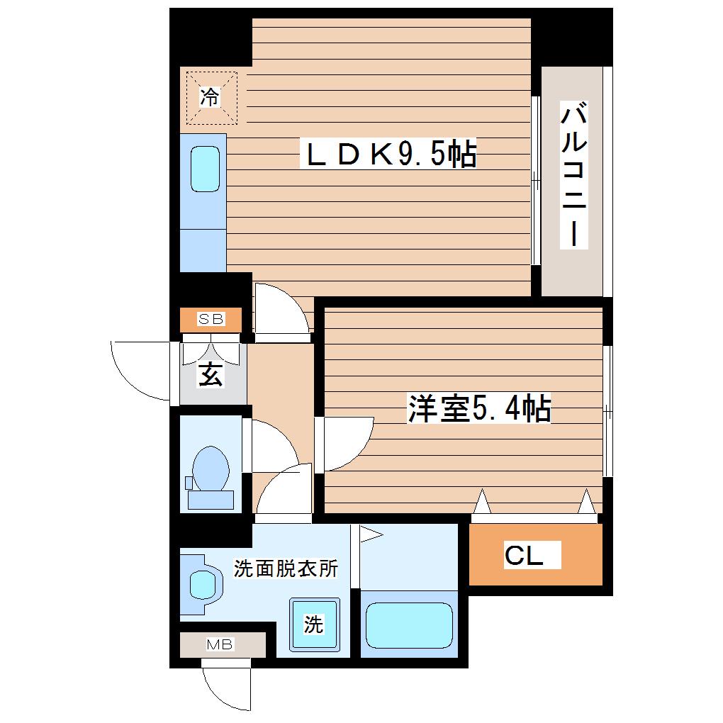 県庁前レジデンス(1LDK/3階)の間取り写真