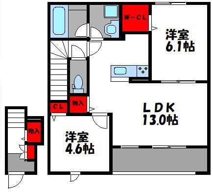 シャルマン土井III(2LDK/2階)の間取り写真