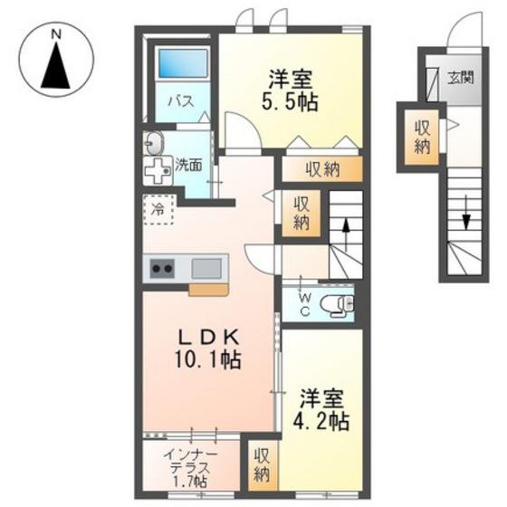 ヴァーチュアス I(2LDK/2階)の間取り写真