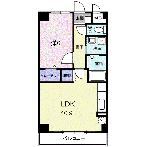 スカイマンション(1LDK/1階)の間取り写真