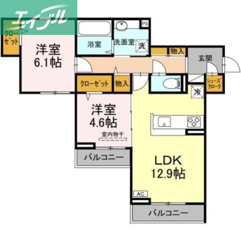 サンメゾン小池A棟(2LDK/3階)の間取り写真