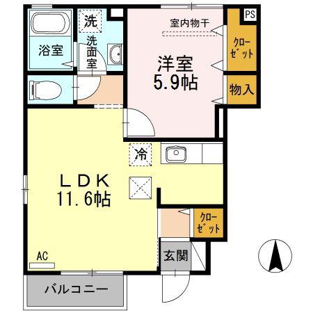 ルミエール(1LDK/1階)の間取り写真