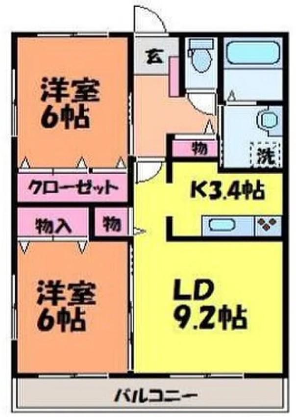 フォブール栗林(2LDK/2階)の間取り写真