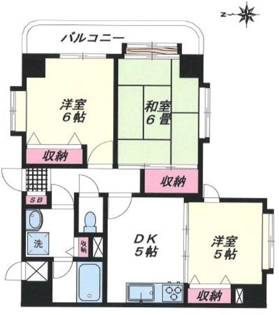 ライオンズマンション大森北(3DK/2階)の間取り写真