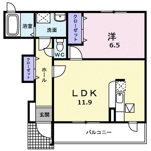 メゾングラース(1LDK/1階)の間取り写真