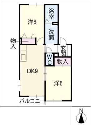 タウンコート稲葉B棟(2DK/2階)の間取り写真
