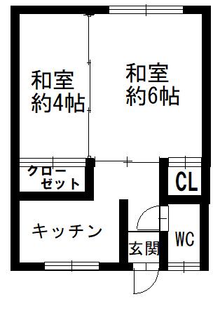 石川県七尾市矢田新町12-1 月岩マンション(2K/2階)の間取り写真