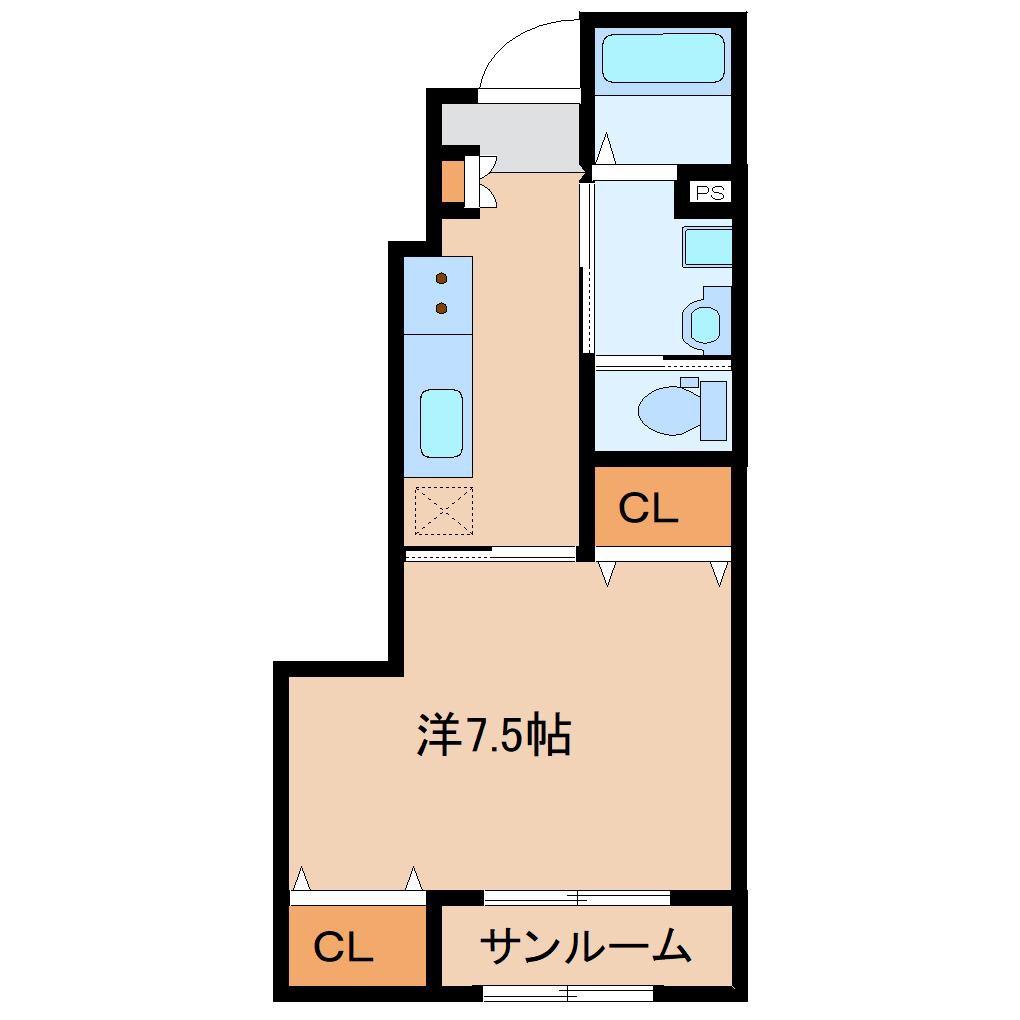 エステート四日市IA(1K/1階)の間取り写真