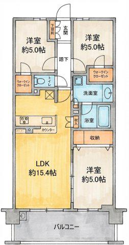 プラウド枚方(3LDK/2階)の間取り写真