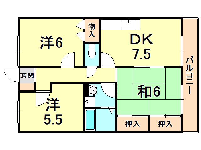 倉田メゾン(3DK/2階)の間取り写真