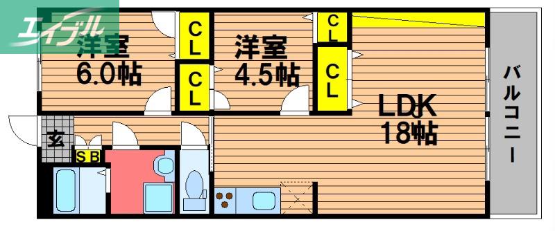 エバーグリーン東古松(2LDK/10階)の間取り写真