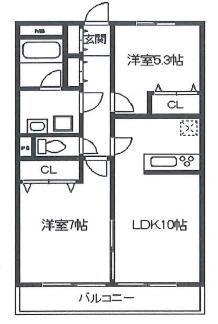 WALLS富士見台(2LDK/3階)の間取り写真