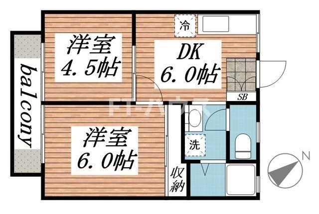 グランメゾンOC(2DK/2階)の間取り写真