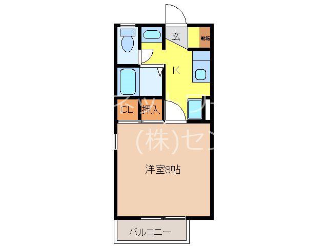 フラット伊勢宮B棟(1K/1階)の間取り写真