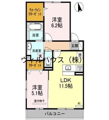 ルシエル メイキラ A棟(2LDK/2階)の間取り写真