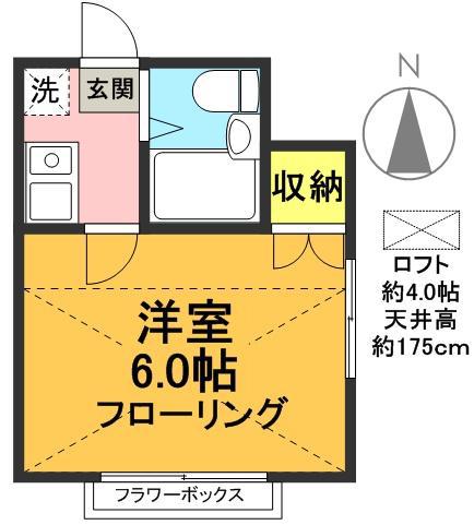 スクウェアーファイブ(1K/2階)の間取り写真