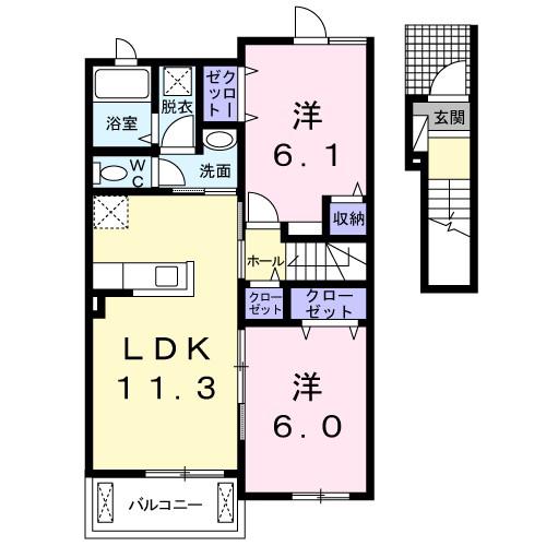ミニヨンB(2LDK/2階)の間取り写真