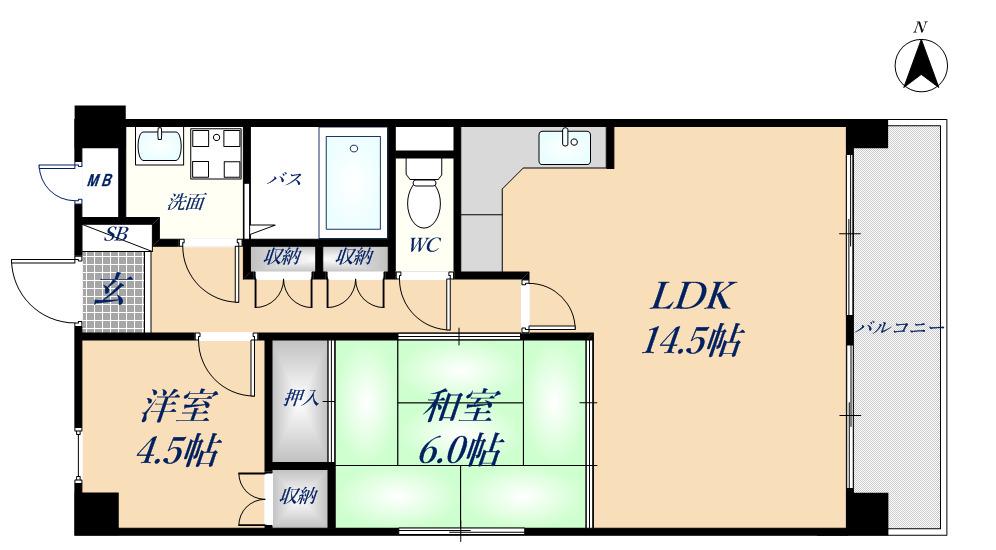 リーヴァ東花園(2LDK/2階)の間取り写真