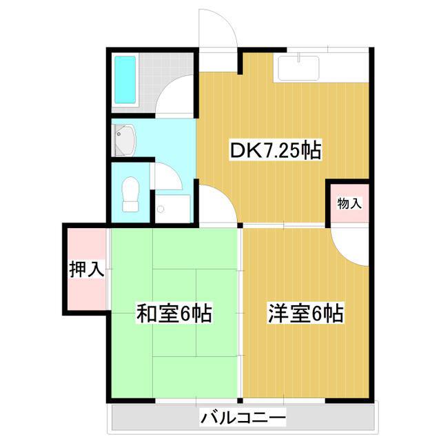クレッセント大坪(2DK/2階)の間取り写真