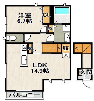 テラス・ド・グリュII(1LDK/2階)の間取り写真