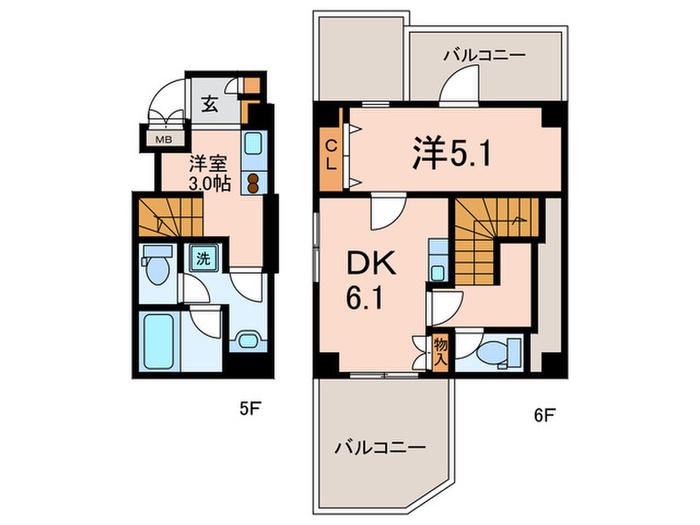 エミリールーダン(2DK/5階)の間取り写真