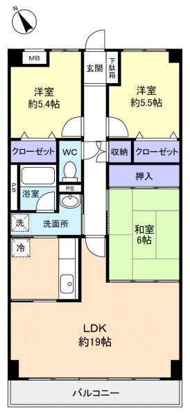 CASSIA八千代緑が丘(3LDK/5階)の間取り写真