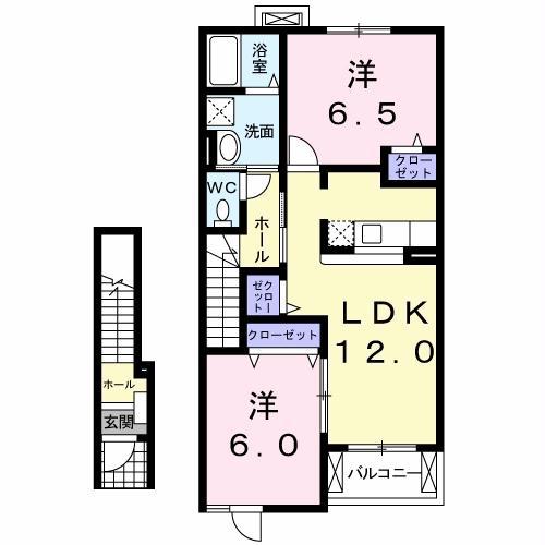 プラシード本浦(2LDK/2階)の間取り写真