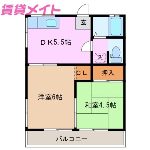 サニーハイツ服部(2DK/2階)の間取り写真