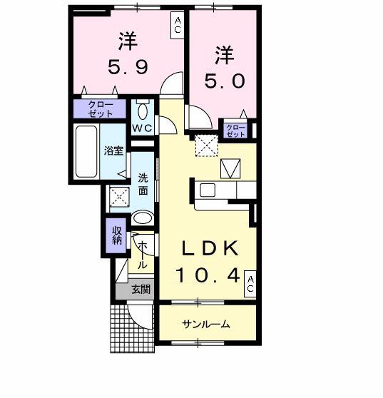 グランディール・ユイット(2LDK/1階)の間取り写真