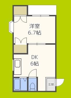 鶴見ベルダァーI番館(1DK/2階)の間取り写真