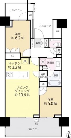 グランドメゾン神楽坂(2LDK/10階)の間取り写真
