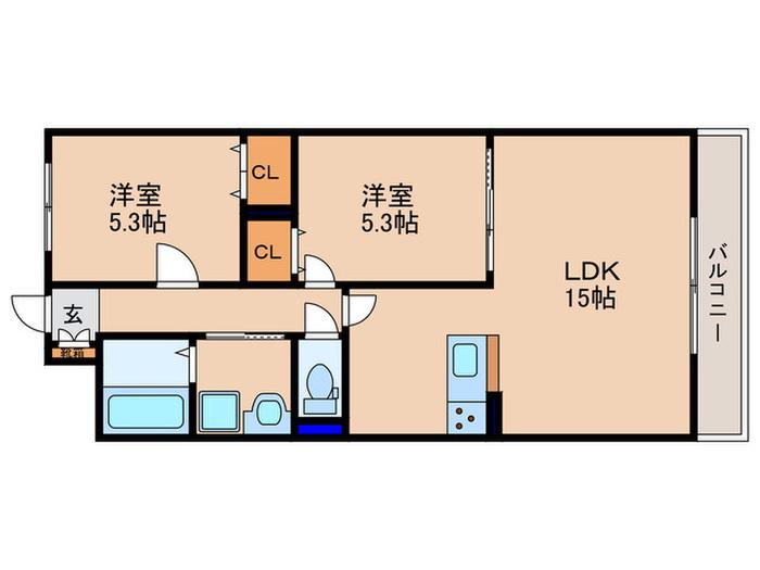 コテージ千秀守山2番館(2LDK/1階)の間取り写真