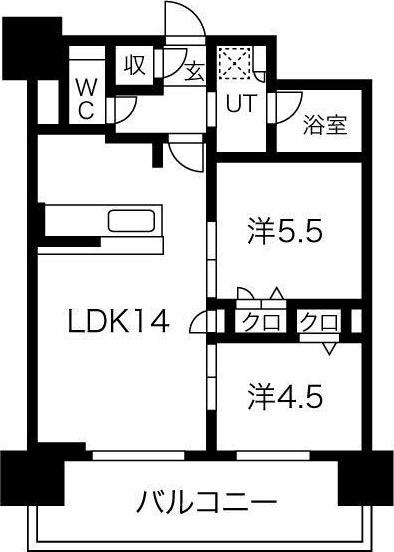 プレサンスロジェ丸の内テラス(2LDK/15階)の間取り写真