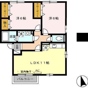 サンコート札木 B棟(2LDK/2階)の間取り写真