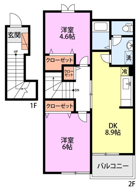 シースカイB(2DK/2階)の間取り写真