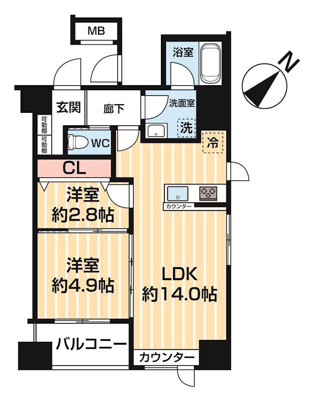 アスブルーム奥浅草(2LDK/5階)の間取り写真