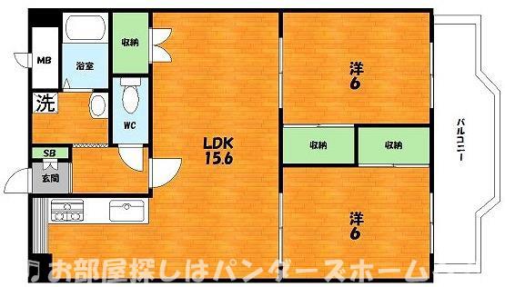 サンライト星ヶ丘(2LDK/2階)の間取り写真