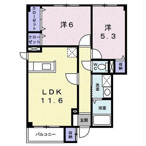 パレス榎本(2LDK/1階)の間取り写真