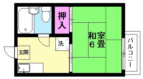 四方田ハイツB(1K/2階)の間取り写真
