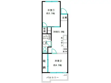 亀戸第五ウイーンハイツ(2DK/4階)の間取り写真