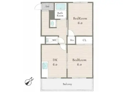 昭郷ツインハイツ(2DK/2階)の間取り写真