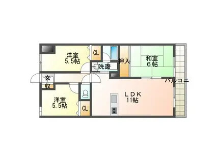 エアリーコート上高丸(3LDK/1階)の間取り写真