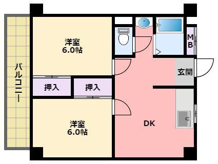 鳴尾ハイツ(2DK/3階)の間取り写真