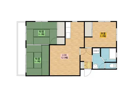 グリーン白鳥(3LDK/2階)の間取り写真